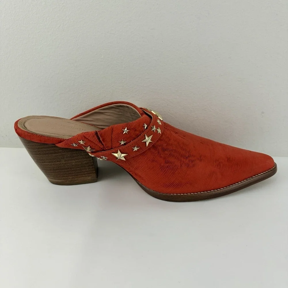 Matisse Kate Bosworth Orangey Red Western‎ Mule Heels Women 7.5 M Leather Brazil